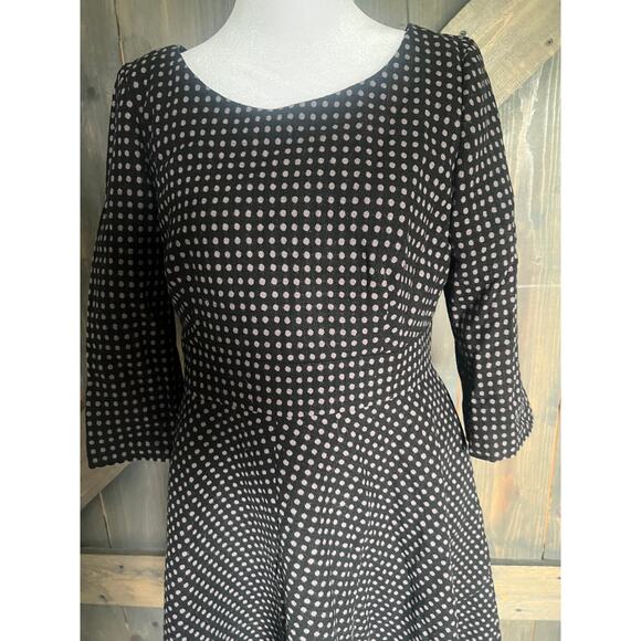 Boden Dress Womens Size 8 R Black Gray Polka Dots Wool Blend Flare Midi Lined - Picture 3 of 11